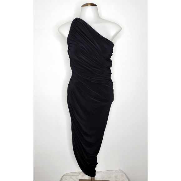 REVOLVE - Norma Kamali | Black Diana One Shoulder Asymmetrical Gown Maxi Dress - Picture 5 of 12